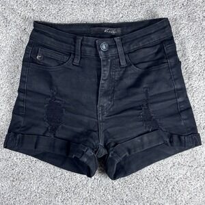 KanCan Womens Size 23‎ Black Distressed Denim Cuffed High Waisted Jean Shorts